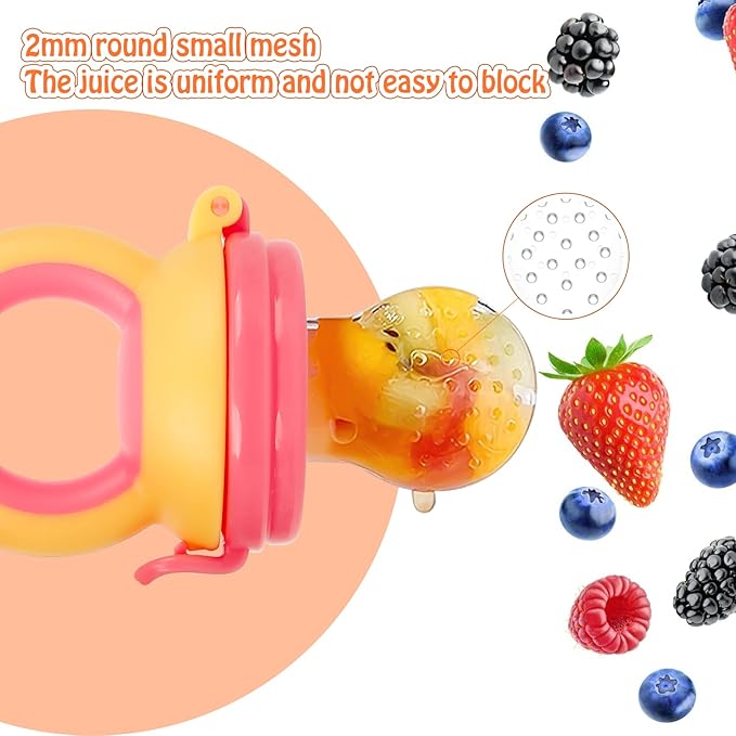 Baby Solids/Frozen Fruit Feeder Pacifier, Infant Teether Toy 4M+, BPA-Free Silicone Pouch & Nipple, Safely Introduce Solids, Teething Relief, 2-Pack (Mickey - Blue Yellow, S/M/L)