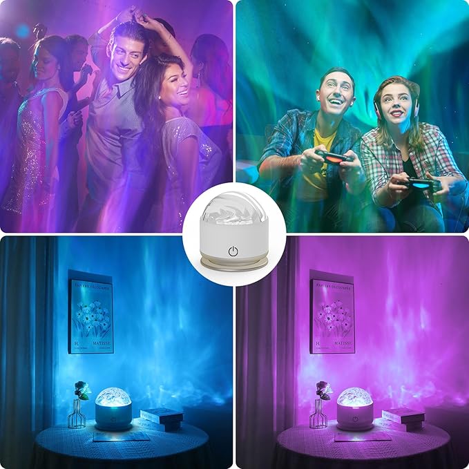 Northern Light Projector, Battery Operated Aurora Night Light, 16 Colors Galaxy Lamp Ocean Wave Ceiling Projector Mood Ambient Lighting for Bedroom Party Adults Kids Room Toddler Girl Gift