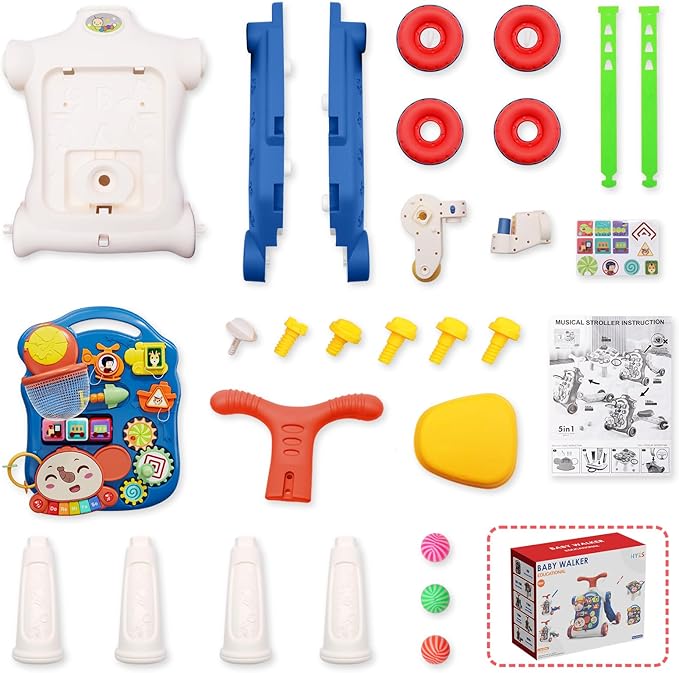 QDRAGON 5 in 1 Push Walkers for Baby Boys, Toddler Learning to Walk, Sit to Stand Walker, Early Learning Push Toy for Infant 12+ Months, Navy Blue