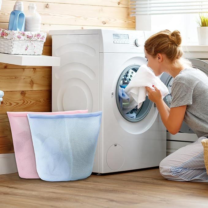 laundry bag with handles mesh laundry bags washing machine laundry totes travel storage and sorting bag for Clothes laundry bag for delicates (Blue)