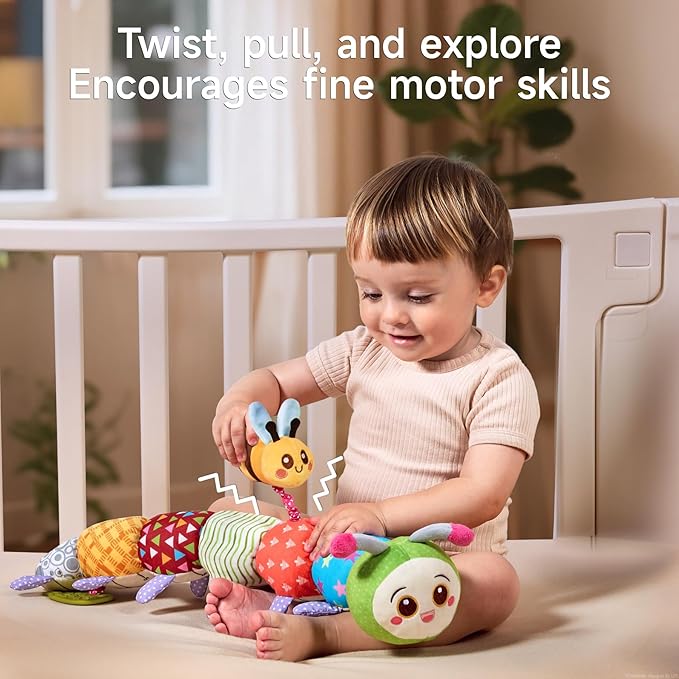 TUMAMA Baby Toys for 0, 3, 6, 9, 12 Months,Caterpillar Sensory Toys,Infant Baby Stuffed Animal Activity Soft Toys with Teether, Tummy Time Sensory Toys,Newborn Infant Sensory Toys Birthday Gifts