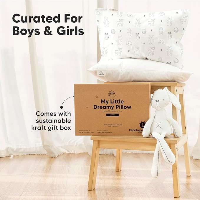 KeaBabies Toddler Pillow with Pillowcase, Jumbo 14X20 - Soft Organic Cotton Toddler Pillows for Sleeping - Machine Washable - Perfect for Travel, Toddler Bed Set (Construction)