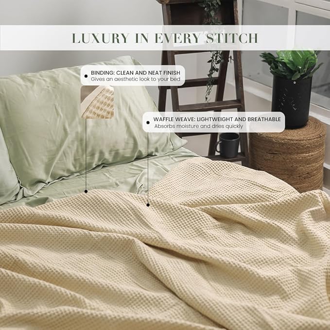 Salt Earth GOTS Certified 100% Organic Cotton Throw Blanket, 90" X 90" Waffle Blankets & Throws for Bed, Throw Blanket for Couch, Modern and Cozy Blanket, All Season, Comfy & Soft Blanket (Parchment)