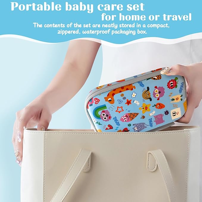 JIFTOK Baby Healthcare and Grooming Kit, 30 in 1 Baby Electric Nail Trimmer Set, Newborn Nursery Care Kit, Baby Essentials Set with Hair Brush Comb, Nail Clippers for Infant Toddlers Boys Girls (Blue)