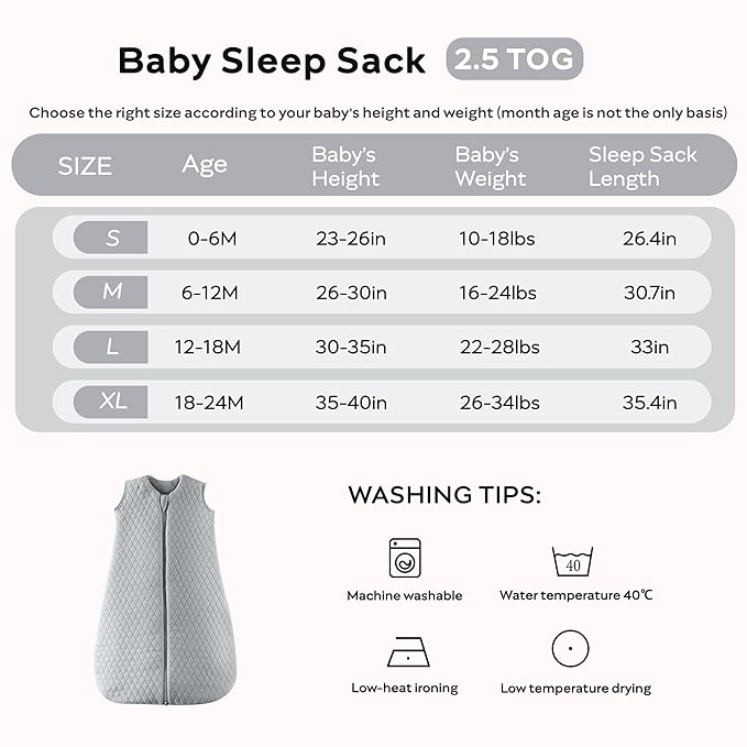 JELLYMONI Baby Sleep Sack TOG 2.5, 18-24 Months Winter Baby Wearable Blanket, 100% Cotton Infant Sleeping Sack 2-Way Zipper Warm Quilted Sleepsack