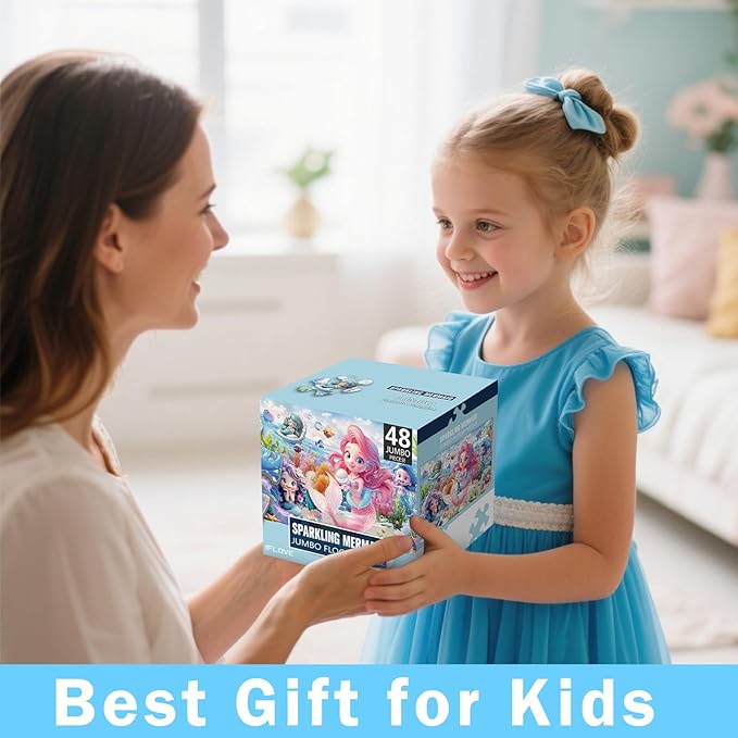 Jumbo Floor Puzzle for Toddlers & Kids Ages 3-5, 48-Piece Mermaid and Underwater Large Jigsaw Puzzle with Educational Fun, Great Gift for Boys & Girls Ages 4-8