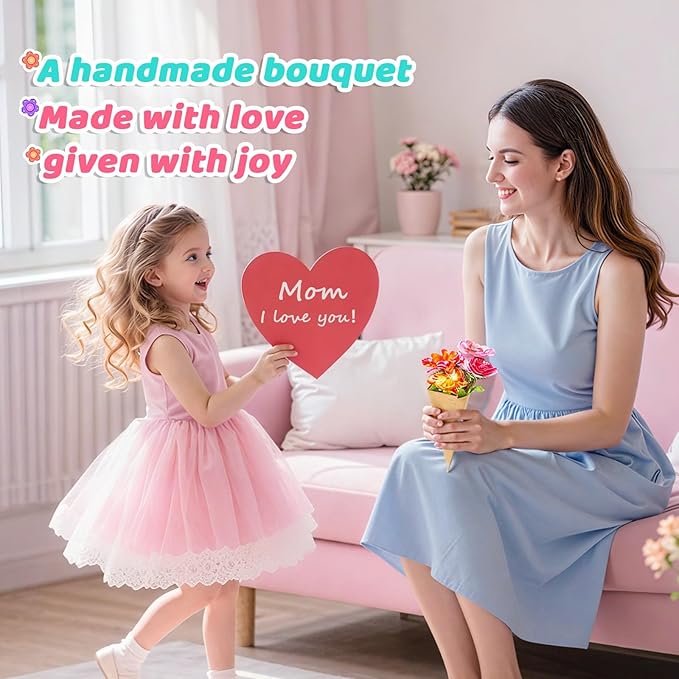 Flower Bouquet Craft Kit for Girls - Arts & Crafts Gift for 4 5 6 7 8 9 Year Old Girls, DIY Flower Making Toy Kit for Kids, Mess-Free Fun & Educational Activities for Preschool Kids, Birthday Gift