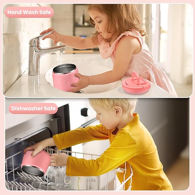 Soup Thermo for Hot Food Kids 14oz Lunch Containers with Buckle Lid Wide Mouth Hot Food Jar Vacuum Insulated Stainless Steel Bento Box Leakproof with Spoon (Dark Pink)