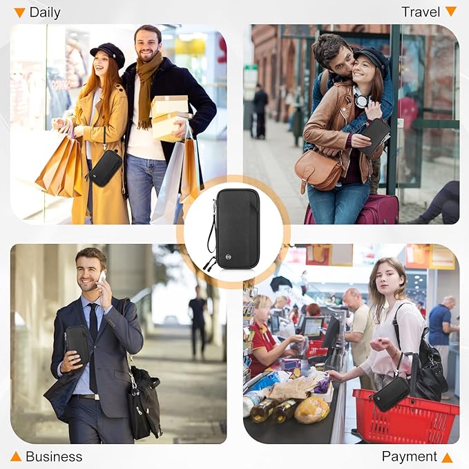 Passport Holder Family RFID Blocking Passport Wallet, RFID Travel Document Organizer for Women Waterproof Passport Wallet, Men Portable Case for Cards Credit Cards with Lanyard (Black-Medium)