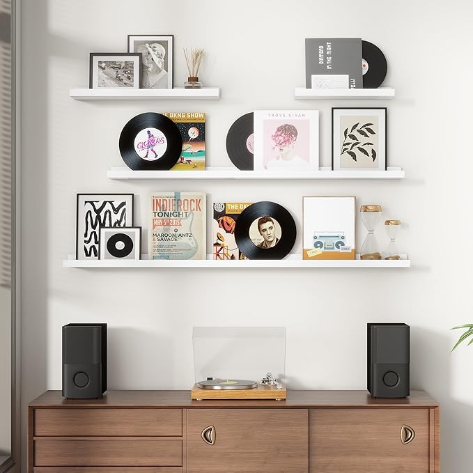 Picture Ledge Shelf for Wall, 16 inches Solid Pine Wood Nursery Book Shelves 3 Packs, Floating Ledge Shelves for Kids' Room Bedroom Bathroom Living Room Photo Frames Office Nursey Wall Decor, White