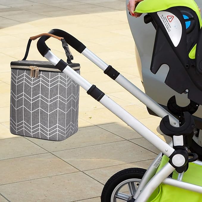 Breast Milk Cooler Bag with Ice Pack Fits 4 Baby Bottles Up to 9 Ounce, Baby Bottle Bag Great for Nursing Mom Daycare, Grey