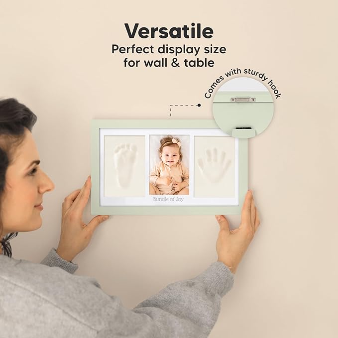 Baby Hand and Footprint Kit - Clay Handprint Keepsake Frame, Newborn Nursery Picture Frame, Personalized New Mom Gifts for Baby Shower & Registry (Sage)