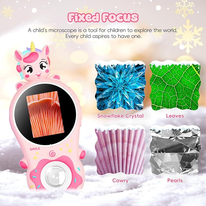 Kids Microscope,Ashfly 200X Magnifier for Kids,Mini Pocket Portable Digital Microscope for Educational Science Toys,Birthday Gifts for Age 3 4 5 6 7 8 Girls