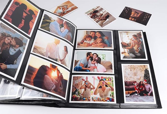 RECUTMS Photo Album 4x6 Holds 500 Photos Black Pages Large Capacity Leather Cover Wedding Family Baby Photo Albums Book Horizontal and Vertical Photos (Black)