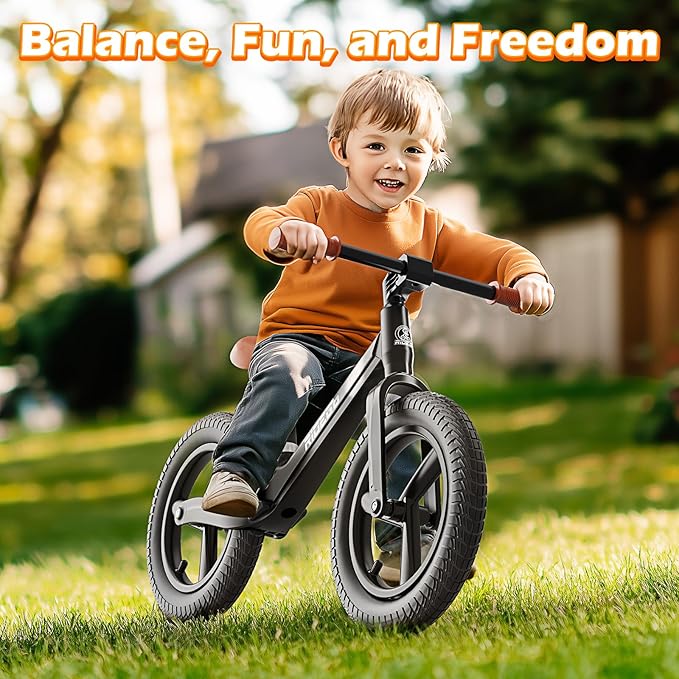 Ridego 12 or 14 Inch Balance Bike for Kids 2-6 Year Old,Lightweight Kids Bike with Adjustable Seat, Push Bicycle with Air Rubber Tires,Ride-on Toys Birthday Gift