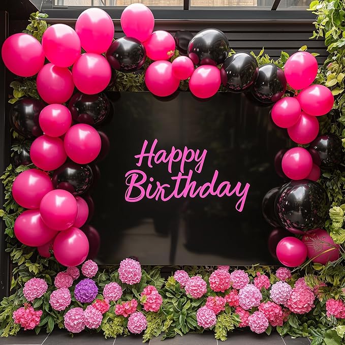 RUBFAC 129pcs Hot Pink Balloons, Latex Magenta Pink Balloon Arch Kit Garland Different Sizes 18 12 10 5 Inch for Birthday Baby Shower Wedding Princess Theme Party Decoration