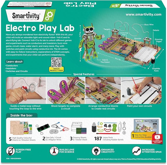 Smartivity Electro Play Lab for Kids Ages 8-14 I Electricity Kit with 9 Circuits Experiements & DIY Robot - Light & Sound Effects | STEM Science Project Kit | Birthday Gift for Boys & Girls
