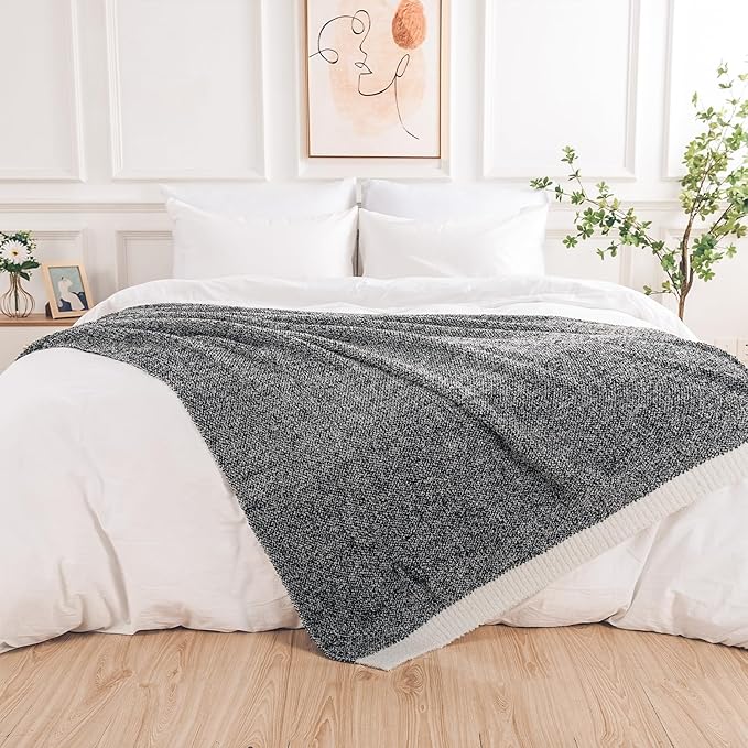 NEXHOME PRO Soft Throw Blankets for Couch, Reversible Warm Blankets Cozy Knit Blanket for Women, Fuzzy Plush Lightweight Throws for Sofa, Bed, Picnic, Black 50 x 60 inches