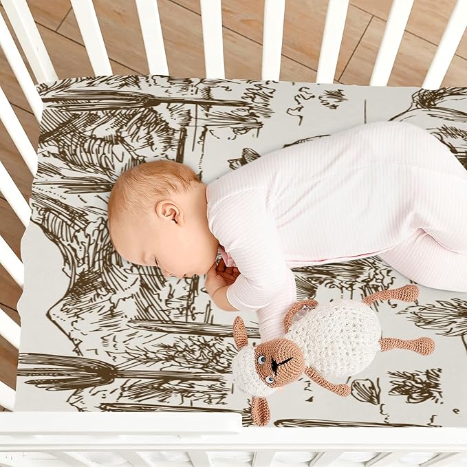 Western Desert Cowboy Crib Sheets for Boys and Girls, Fitted Baby Crib Sheets Soft and Breathable Mini Crib Sheets 52 X 28 X 9 Inches