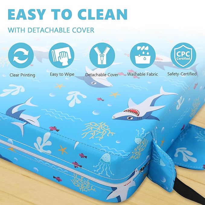 Booster Seat for Kitchen Chair with Adjustable Straps, Toddler Booster Seats for Dining Table Portable for Travel Camping Eating, Booster Cushion for Table for Baby Child Infant Kid Boy Girl