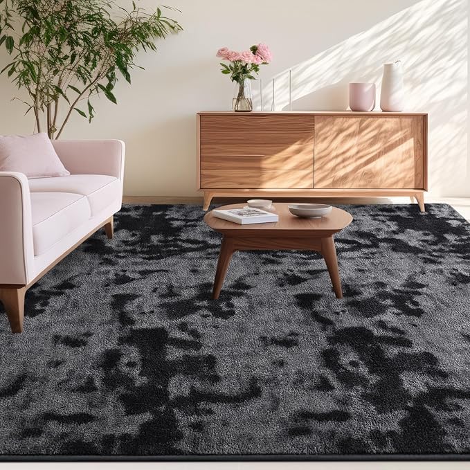 Kimicole 4x6 Washable Area Rugs for Bedroom Living Room, Low Pile Ulta-Thin Solid Color Rug, Non-Slip Soft Fluffy Carpet for Nursery Kids Room Dorm Room Home Decor (Dark Grey)