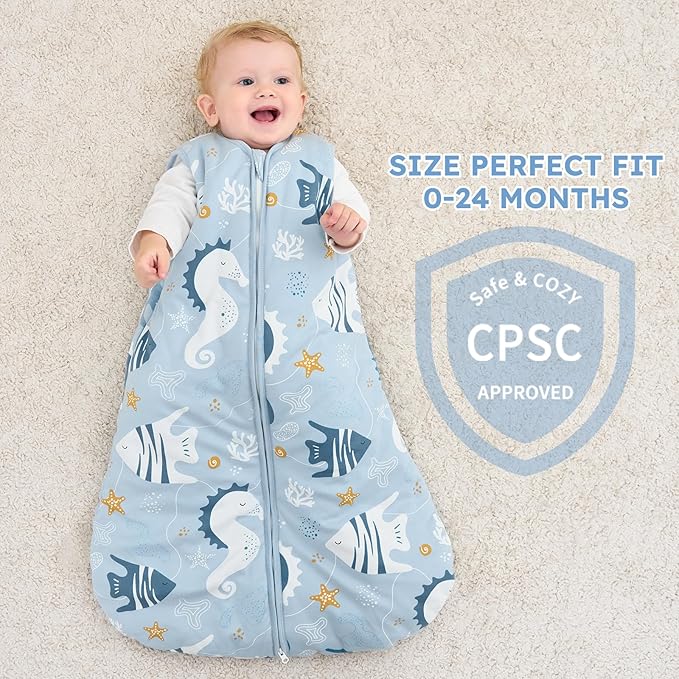 Yoofoss Baby Sleep Sack 12-18 Months, TOG 2.5 Baby Wearable Blanket with 2-Way Zipper, 100% Organic Cotton Fabric Winter Newborn Sleeping Sack, Warm Soft Comfy