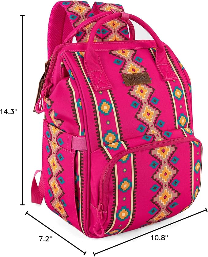 Wrangler Diaper Bag Backpack Aztec Travel Backpack Purses Western Multi-Function Baby Bags for Mom with Waterproof Insulated Pockets