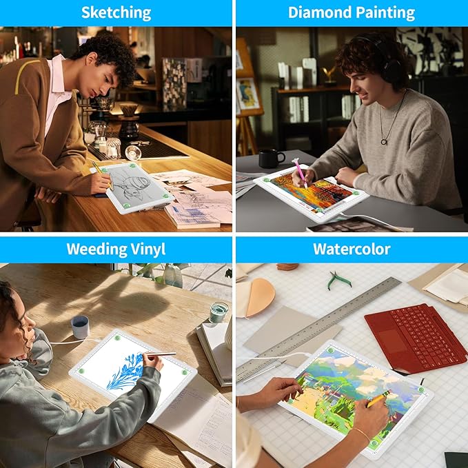 Phylosal Magnetic A4 Light Pad with Bag, Super Bright Light Box with Side Button, Diamond Art Light Board, Lightbox for Tracing and Drawing, USB Power Light Table for Sketching, Weeding Vinyl (White)