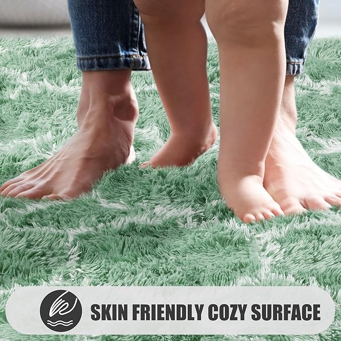 ONASAR Area Rugs for Bedroom Living Room, Washable 4x6 Fluffy Sage Green and White Throw Rug, Shaggy Geometric Floor Mat for Home Decor Aesthetic, Soft Plush Fuzzy Carpet for Nursery Kids Teen Dorm