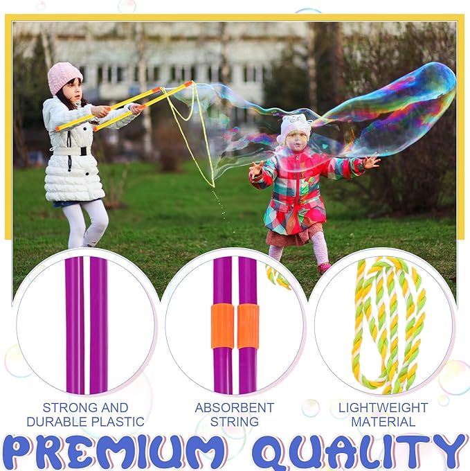 Lenwen 16 Pcs Giant Bubble Wands Kit Big Maker Toy Large Gigantic Bubble Wands with Refill and Tray for Summer School Birthday Outdoor Playtime Fun Activity Party Favors(Classic)
