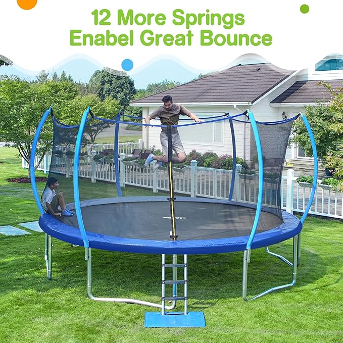 Zupapa 1500LBS Weight Capacity No-Gap Design 16 15 14 12 10FT Trampoline for Kids with Safety Enclosure Net Outdoor Backyards Trampolines with Non-Slip Ladder for Children Adults Family