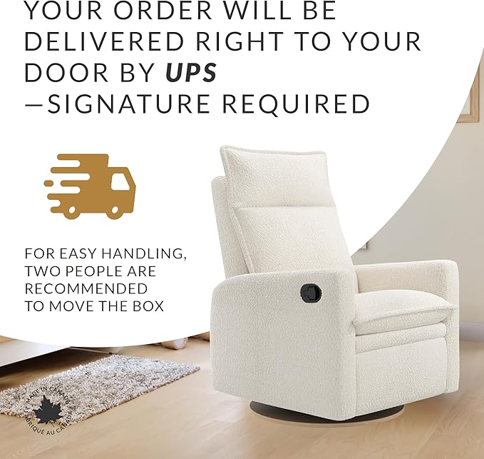 Jaymar Arya Modern Nursery Glider Recliner Chair – Cozy Nursing Chair with 360° Swivel for New Parents, Gentle Motion, Compact Design, High Back & Low Armrests, Canadian Made (Pearl/Puppy Fabric)