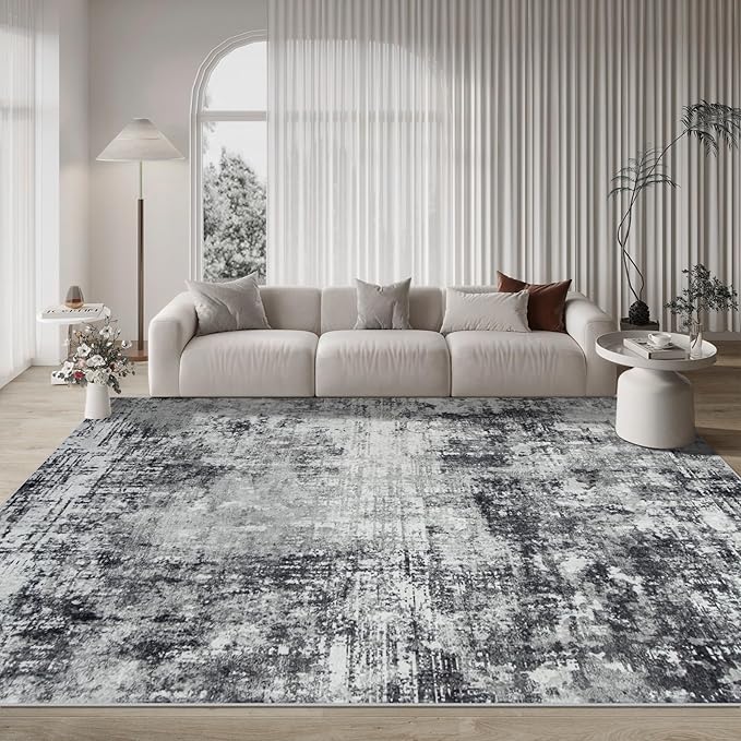 8x10 Area Rugs for Living Room Rug Washable: Modern Large Rug for Dining Room Bedroom Carpet Non Slip 8 by 10 Indoor Abstract Nursery Home Office Black Grey