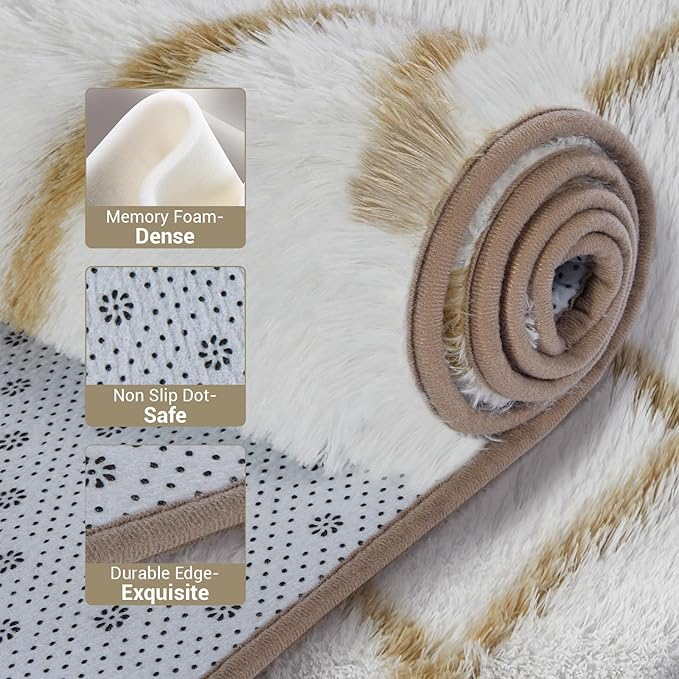 Fluffy Rug for Bedroom, 5X7Feet Stripe Checkered Rug Anti-Skid High Pile for Living Room Bedroom Kids Room Nursery, Dorm Home Decor