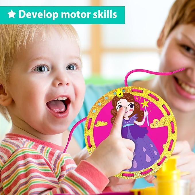 Premium Foil Edge Lacing Cards for Kids Ages 3-6 | 10 Double-Sided Unicorn and Fairy Sewing Cards with Multilingual Learning | Durable Cardboard Fine Motor Skills Activity Kit