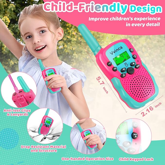 Walkie Talkies for Kids, 3 Miles Long Range 22 Channels 2 Way Rechargeable Kids Walkie Talkie with Flashlight for Camping Hiking Indoor Outdoor Toy 3 4 5 6-12 Boy Girl Birthday Gifts 2 Packs