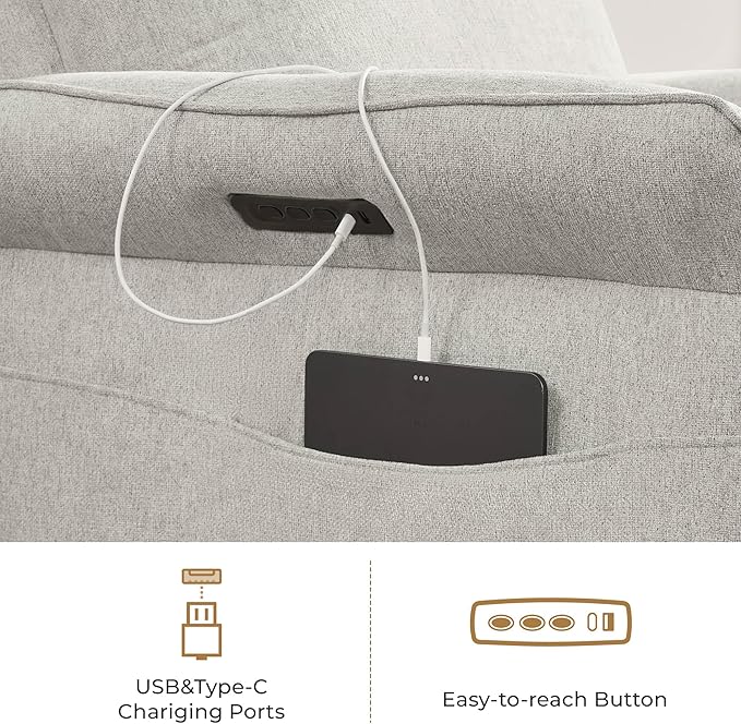 CHITA Power Recliner Chair, Electric Triple-Motor Swivel Glider Nursery Rocking Chair with Adjustable Power Headrest and Lumbar Support, GREENGARD Gold Certified, Solid Wood Base, Crockery Grey