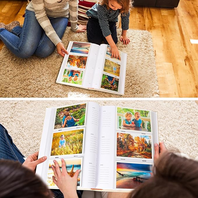 RECUTMS Photo Album with Writing Space 50 Sheets Hold 300 4x6 Photos,Leather Cover with Front Window Slip-in Picture Album for Wedding Family Baby Vacation (Brown)