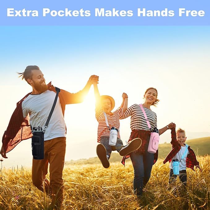 Water Bottle Holder with Strap for Hydroflask 32oz 40oz, Carrier Sling Bag with Phone Pocket Sleeve for Men Women Hiking Camping Travelling(Cream40oz)