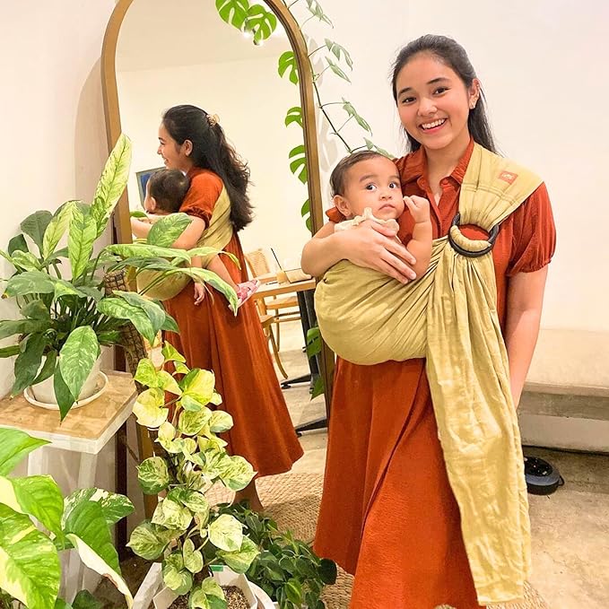 Mamaway Baby Ring Sling Carrier - Newborn and Toddler Sling (Supports up to 165lbs), IHDI Certified, Rayon & Linen Made, Soft & Breathable, Nylon 66 Safety Rings, Storage Pocket Design, Blue