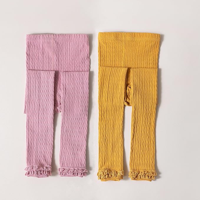 Girls Leggings for Little Girls, 2 Pack Toddler Girl Pants Leggings for Baby Tights Knitted Multi-Colors 2-9 Years