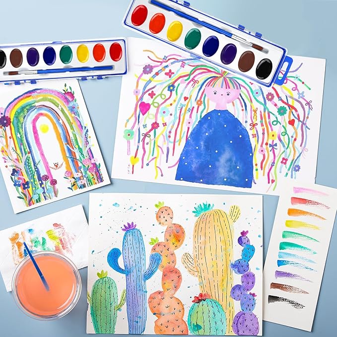 FUMILE Watercolor Paint Set Bulk,5 Pack,8 Colors Watercolors Paint with Paintbrush.Washable Watercolor Paint Set Kids for Parties,Birthday Party Favor,valentines for kids classroom.