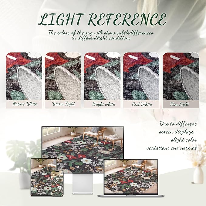 Area Rug Living Room Rugs: 6x9 Washable Rug Vintage Floral Soft Boho Non Slip Carpet Indoor Floor Non Shedding Low Pile Thin Carpets for Bedroom Dining Room Farmhouse Nursery Home Office Green