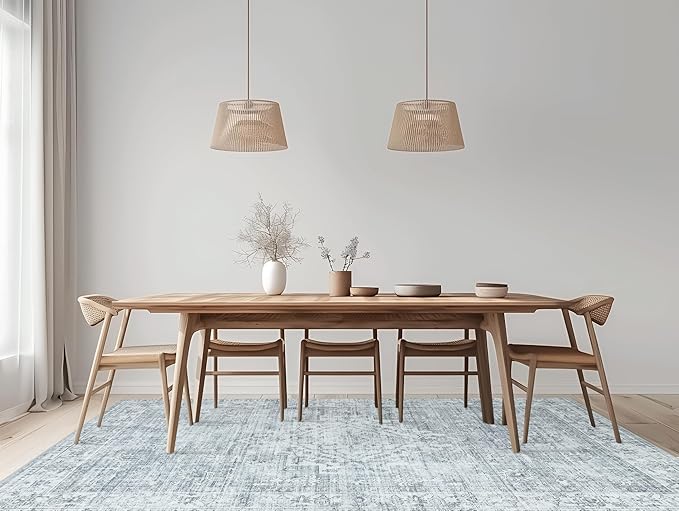 LIVEBOX Washable Area Rug 5x7 Rugs for Living Room Bedroom, Non-Slip Boho Neutral Carpet for Dining Room Office, Low-Pile Farmhouse Soft Carpets for Kids Nursery Room Playroom, Grey