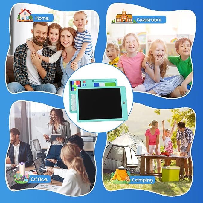 Slider Puzzle Games & LCD Writing Tablet 2 IN 1 Travel Games,530 Challenges Brain Teaser Toys for Kids,Drawing Pad Gifts for Boys Girls(Blue)