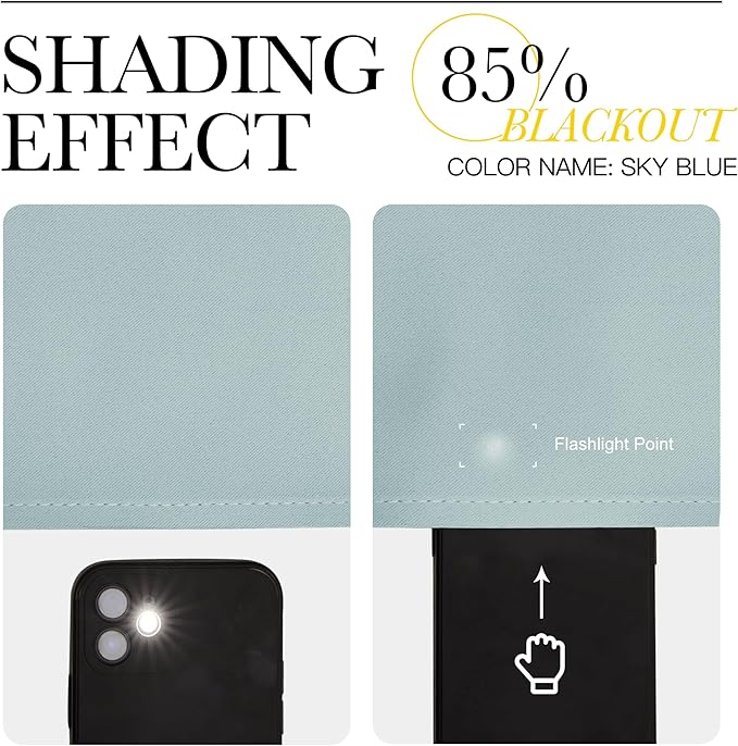 NICETOWN Sky Blue Curtains for Kids Room - Triple Weave Microfiber Home Thermal Insulated Solid Ring Top Blackout Panels/Drapes for Bedroom(Sky Blue, Set of 2, 52 x 95 Inch)