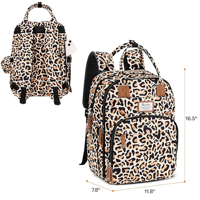 RUVALINO Diaper Bag Backpack-Multifunction Baby Travel Bag with Changing pad, Insulated Bottle Holders & Pacifier Case, Large Capacity, Waterproof, Yellow Leopard