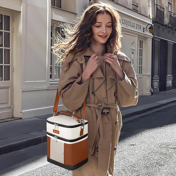 Mancro Breast milk Cooler Travel Bag Fits 6 Bottles Up to 9 Ounces,Double Layer Baby Bottle Cooler Bag with Ice Pack,Insulated Baby Bottle Bags for Daycare & Nursing Moms,Black and Brown