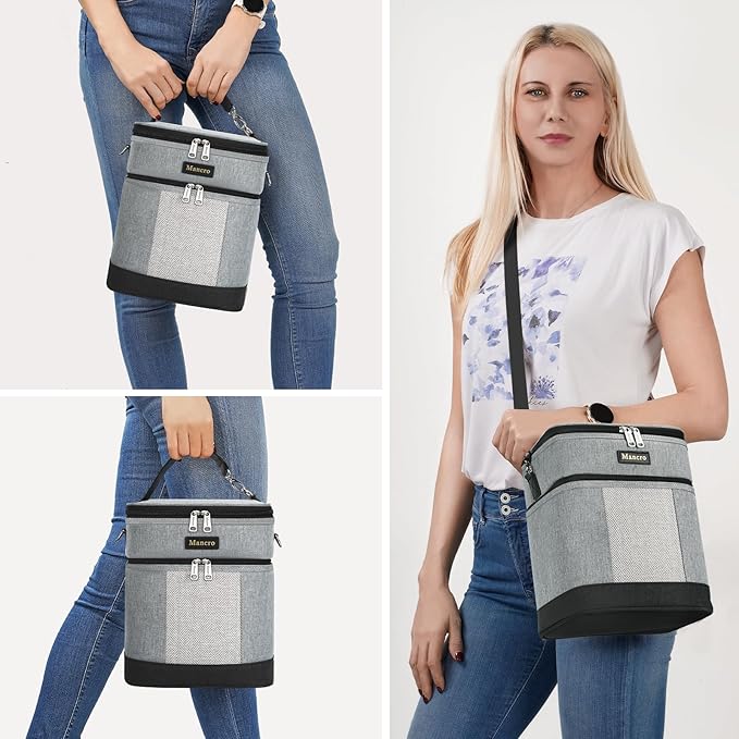 Mancro Breastmilk Cooler Bag with Ice Pack, insulated bottle bag for Daycare and Travel, Double Layer Baby Bottle Cooler Bag Fits 6 up to 9 Ounces for Nursing Moms, Light Grey