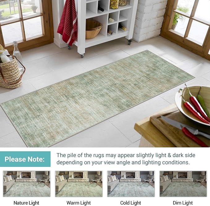 Washable Modern Abstract Kitchen & Hallway Runner Rug, 2'6''x8', Green with Non-Slip Backing